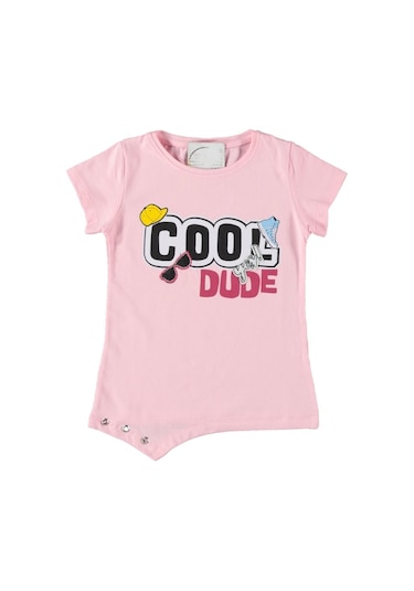 Liay Moda Cool Dude Baskılı Kız Çocuk Tişört Pembe