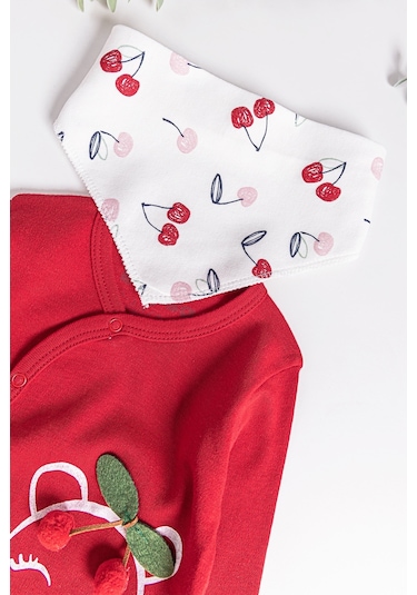 Kiraz Desenli 2'li Uzun Kollu Kız Bebek Tulum Takım 001