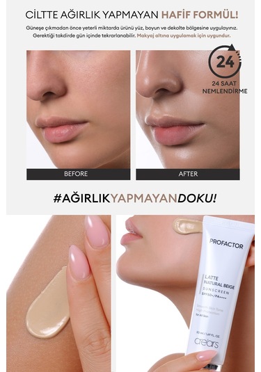 Cre'ars Hafif Kapatıcı Pürüzsüz Görünüm Sunan Güneş Kremi Natural Beige SPF50+ 50 ML
