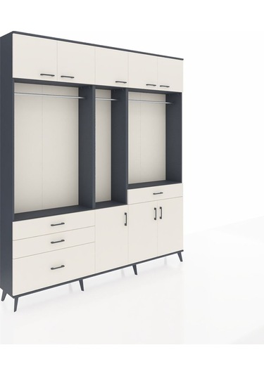 Arges Dolap 8 Raflı 4 Çekmeceli 3 Askılı 220x30x243 Antrasit-aytaşı/aytaşı Aytası/aytası