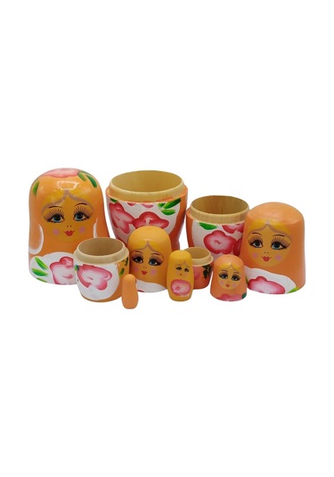 Ahşap Matruşka Bebek Altılı Set Turuncu