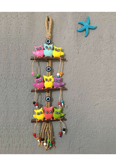 Renkli Baykuş Duvar Süsü. Dekoratif Bahçe. Balkon Süsü