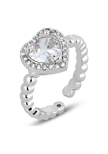 Forentina Gümüş Rengi Beyaz Taşlı Kalpli Ayarlanabilir Yüzük Ps3322 Çok Renkli