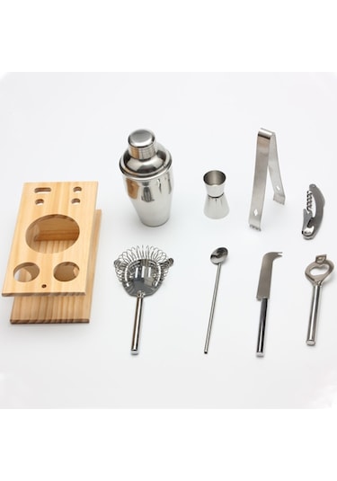 Ahşap Montajlı 9'u 1 Arada Paslanmaz Çelik Kokteyl Çalkalayıcı 750ml