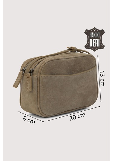 Hakiki Deri Kadın Çapraz Omuz Çantası Vizon Süet Smr8975 Vizon Süet