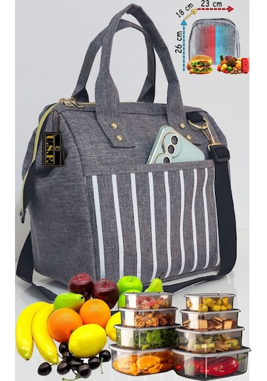 Anne Bebek Askılı Taşıma Çantası Isı Yalıtımlı Termal Yemek, Mama, Beslenme, Gıda Çantası Gri