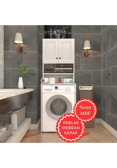 Kenzlife Membran Çamaşır Makinesi Dolabı Hayzum Byzbyz Çerçeve 180 66 55 Mebran Kapak Mdf Gövde Beyaz