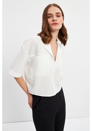 Stella Pulvis Beyaz Kısa Kol Cepli Bluz