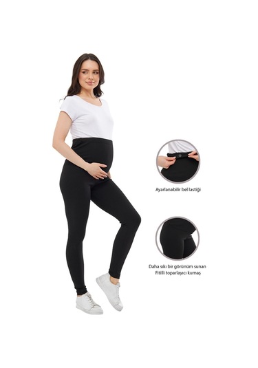 Luvmabelly Myra8140 Toparlayıcı Fitilli Mevsimlik Beli Ayarlanabilir Hamile Tayt-siyah