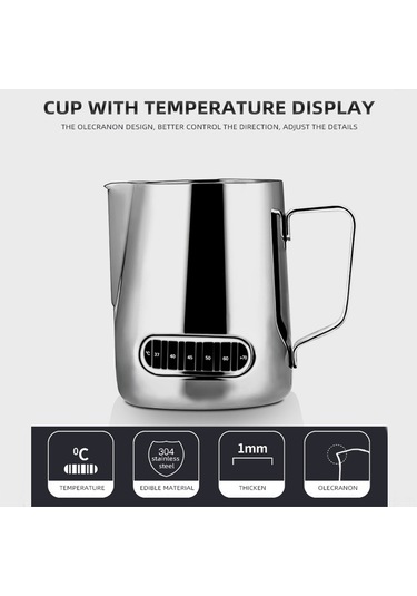 Reedark Profesyonel 304 Paslanmaz Çelik Süt Köpürtme Kabı - Sıcaklık Göstergeli Barista Seti 600ml/350ml Diğer