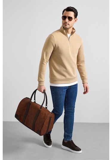 Süvari Bej Regular Düz Yarım Balıkçı Yaka Sweatshirt Ssw2013700001-bj3 Bej