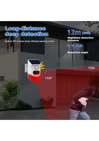 Xianwen Geeroyoo Güneş Enerjili Hareket Sensörlü 120db Alarm, Su