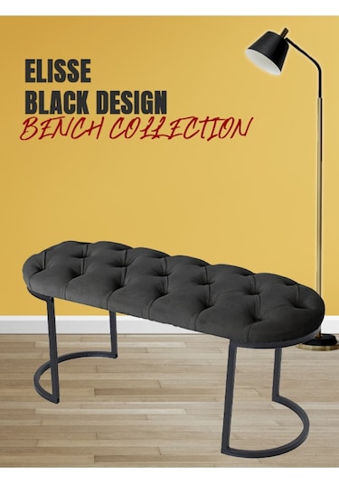 Elısse Antrasit Model- Oval Metal Ayak 100 Cm Bench&koltuk&puf-yatak Odası Önü&ucu Puff&oturak