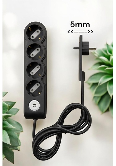 3 Metre 3 Lü İnce Fişli Uzatma Kablosu Açma/kapama Düğmeli Dar Alan Uyumlu Çocuk Korumalı Topraklamalı Priz 3 M
