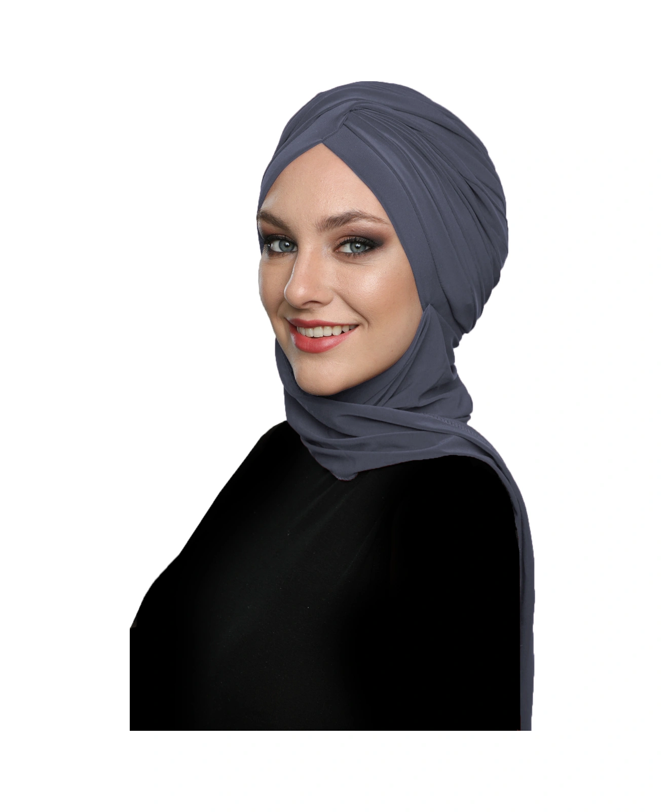 Çapraz W Atkılı Koyu Gri Hazır Türban Tesettür Bone Koyu Gri