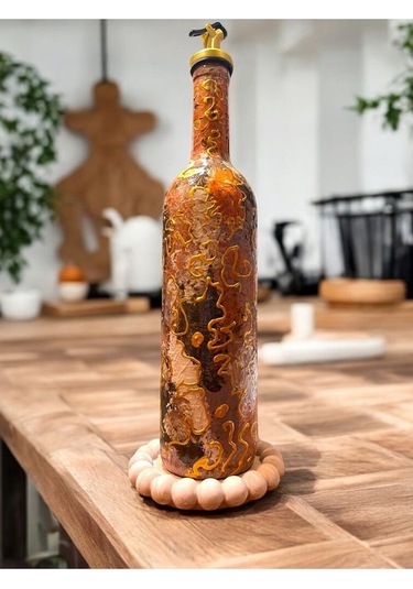 El Yapımı Altın Varaklı Yağdanlık Tasarım Sunum Standı İle Şık Mutfaklar Ve Sofralar Metalik