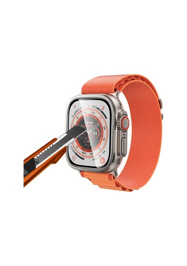 Ekılıf - İos Watch Ultra 49mm Uyumlu - Ekran Koruyucu Metal Çerçeveli Ekran Koruyucu - Alm-01 - Siyah - T26559