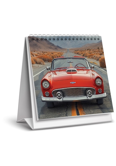 2026 Klasik Araba Retro Masa Takvimi 16x15 Cm