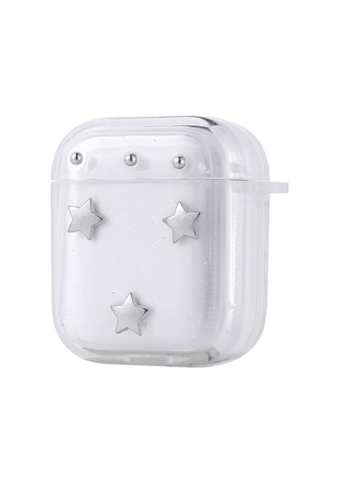 Ekılıf - Airpods 1. Nesil Uyumlu - Kılıf Airbag Tasarımlı Simli Şeffaf Kutup Kılıf - Airbag 44 - Yıldız - T36621 Yıldız