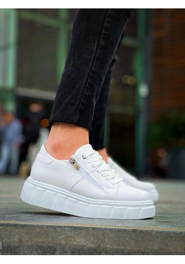 Kb-x155 Kuback Beyaz Cilt Detaylı Beyaz Yüksek Taban Günlük Spor Ayakkabı Beyaz4 Beyaz