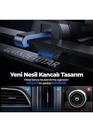 Kablosuz Şarjlı Kancalı Araç İçi Telefon Tutucu 15w Telefon Tutuc