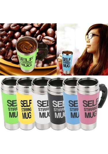 Pazly Cbtx Fx-589 400ml 304 Paslanmaz Çelik Otomatik Karıştırmalı Kahve Fincanı Yeşil, Fincan Kapaklı Yeşil