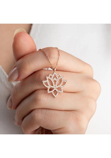 Vaoov 925 Ayar Gümüş Taşlı Lotus Kolye Rose