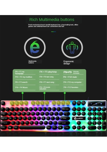 Tx300 Mekanik Feel Arka Işık Punk Kablolu Klavye Fare Seti Siyah