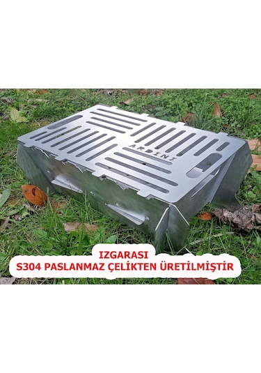 Lazer Mangal Portatif Pratik Katlanabilir Paslanmaz Izgaralı 41x25 Cm Çok Renkli