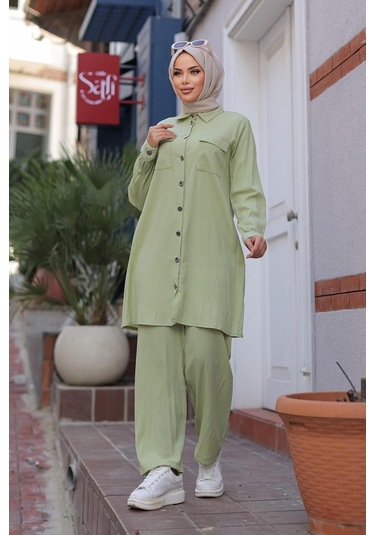 Cep Detaylı Tesettür Mint Takım Mint Mint Yeşili