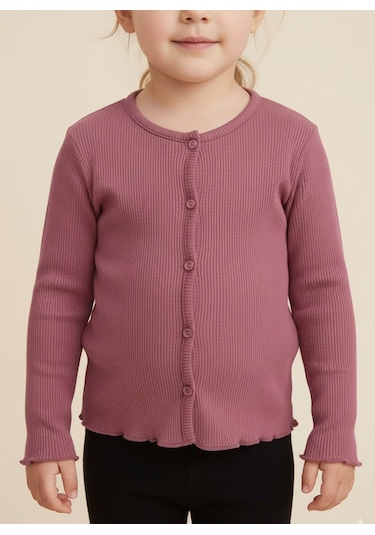 Kız Çocuk Fitilli %100 Pamuklu Düğmeli Hırka Bordo