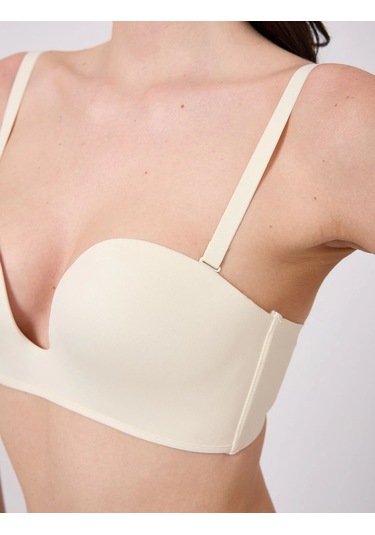 Freshness Msf05 Destekli V Dekolte Lazer Kesim Sütyen Ekru