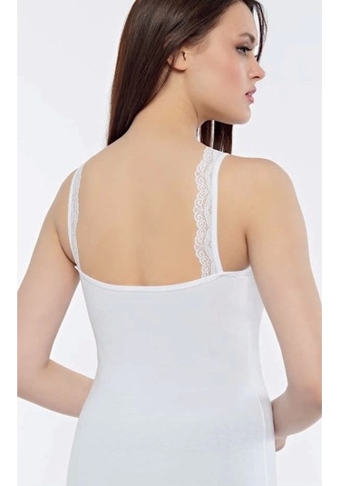 Kolcu Ribana Omuz Dantel Kadın Atlet -kb2590-beyaz Beyaz