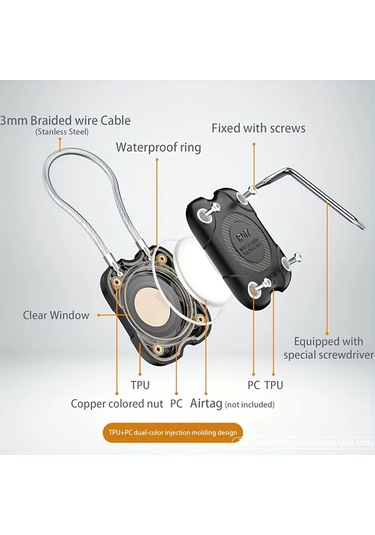 Elmpaly Askeri Yeşil Tel Kablolu Airtag Kılıfı Güvenli Kilitli Anahtarlık Çanta Araç