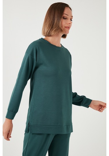 Lela Streç Oversize Fit Bisiklet Yaka Modal Kumaş Bayan Sweat 5865877 Nefti