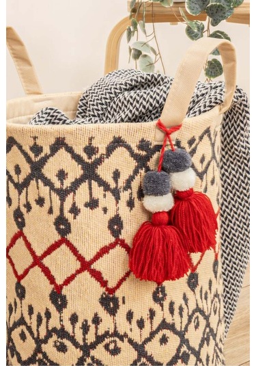 Kilim Yuvarlak Sepet, Saklama Kutusu, 37 X 30 Cm Desenli