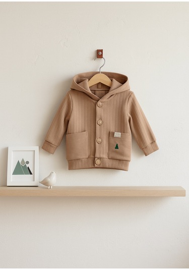 Erkek Çocuk Bebek Kapüşonlu Hırka 3-24 Ay Kahverengi