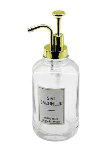 Yuvarlak Cam Şişe - Şeffafsıvı Sabunluk 500ml Pompa - Musluk Ayrık Model Başlı Çok Renkli