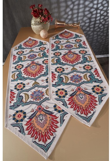 Çeyiz Diyarı Ebruli 2li Lüks Runner 45x140 Cm Çok Renkli