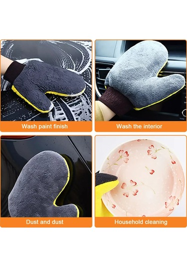 Tenfowee Araç Temizlik Eldiveni: İki Yüzlü Koral Yün Kalın Su Absorbanı, Araç Cam Ve Gövde Temizliği, 23x20x1cm Sarı