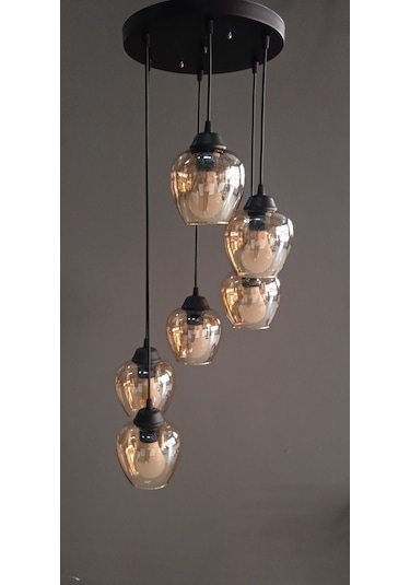 6 Lı Glob Gold Açık Cam Sarkıt Avize Sarı