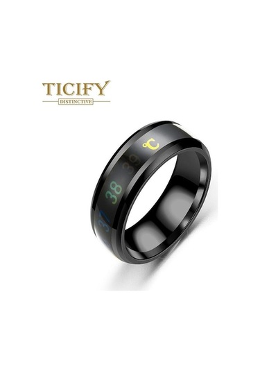 Novahub Siyah Paslanmaz Çelik Sıcaklık Halkası Vücut Sıcaklığı Akıllı Sıcaklık Algılama Titanyum Çelik Çift Yüzük Siyah - 13 Siyah