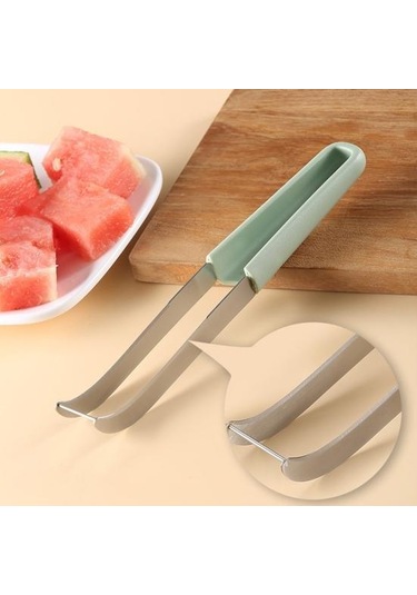 Yeşil 3-ın-1 Karpuz Kesici Set Paslanmaz Çelik Meyve Bıçağı Çatal Kavun Balye Kepçe Gıda Sınıfı Korozyona Dayanıklı Kullanımı Kolay Mutfak Aracı