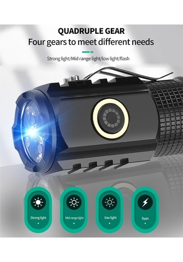 Ebitda 3led Tip-c Şarjlı Mini El Feneri, Usb İle Pil Gerekmez, 500 Lümen, Su Geçirmez, Kalem Klipsi Çok Renkli