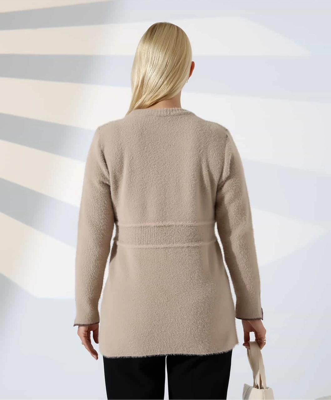 Bel Detaylı Yumuşak Triko Kazak Vizon