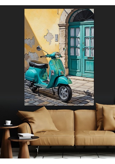 Kapı Önü Yeşil Vespa Dekoratif Kanvas - Mdf Ahşap Tablo