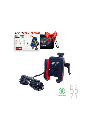 Ct-m03 Telefon Tutucu Hızlı Şarj Gidon Ayna Montajlı Motosiklet Type-c Üniversal Siyah