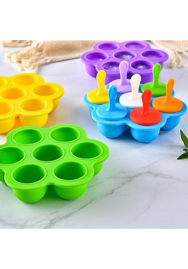 Geeksen 7 Delikli Silikon Buz Kalıbı - Çocuklar İçin Pratik Dondurma Ve Popsicle Yapım Aleti Mavi