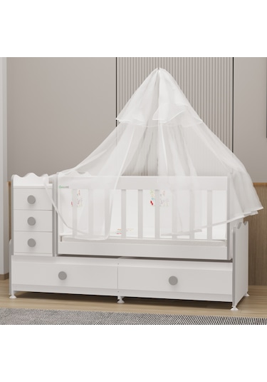 Melina Yıldız 4 Kapaklı Bebek Odası + Yatak + Uyku Seti - Gri Beyaz