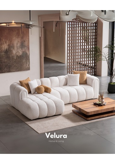 Puffy Premium Uzanmalı Köşe Koltuk Takımı & Oturma Grubu - Krem Krem Köşe